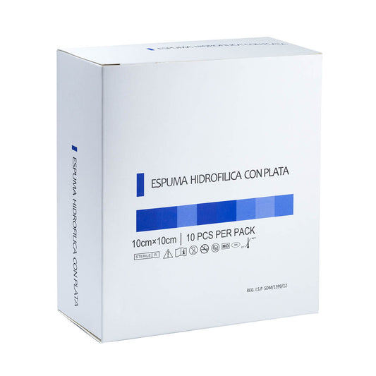Apósito espuma hidrofilica con plata 10 x 10 cm ( caja 10 unidades)