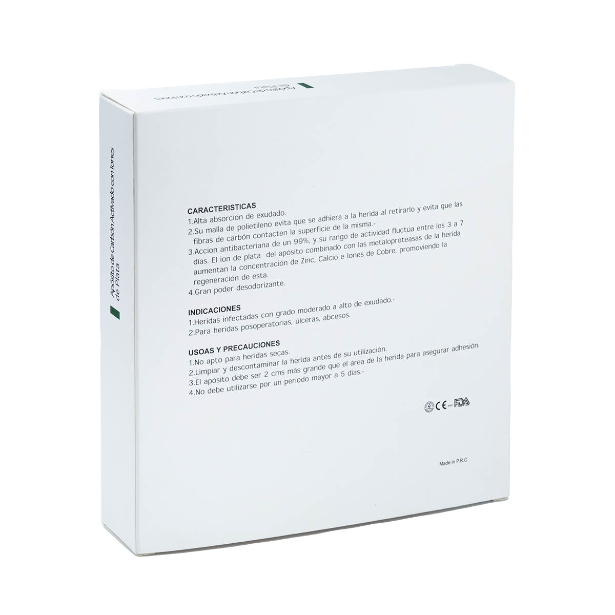 Apósito Carbón activado con plata 10 x 10 cm ( caja 10 unidades)