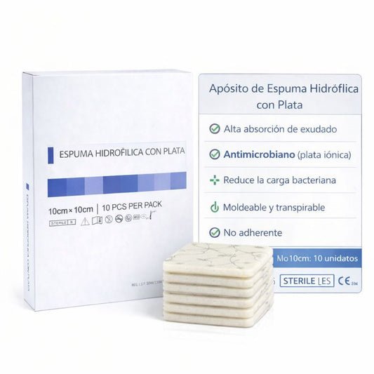 Apósito espuma hidrofilica con plata 10 x 10 cm ( caja 10 unidades)